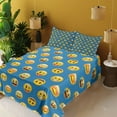 thumbnail image 2 of Ambesonne Emoji Fitted & Top Sheet Set with Sham, Funny Faces Happy Surprised, Sea Blue and Yellow, 2 of 5