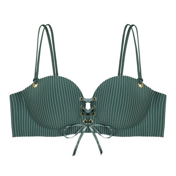 Fengactive Laceup Front T-Shirt Bras for Women Comfort Wireless Full Coverage Push Up Striped Everyday Bra