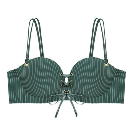 Wireless Bras Plus Size  Xunlbb Woman s Strap Decoration Back Buckle Thin Style Ventilate Bra Without Steel Rim(Green 38/85C)