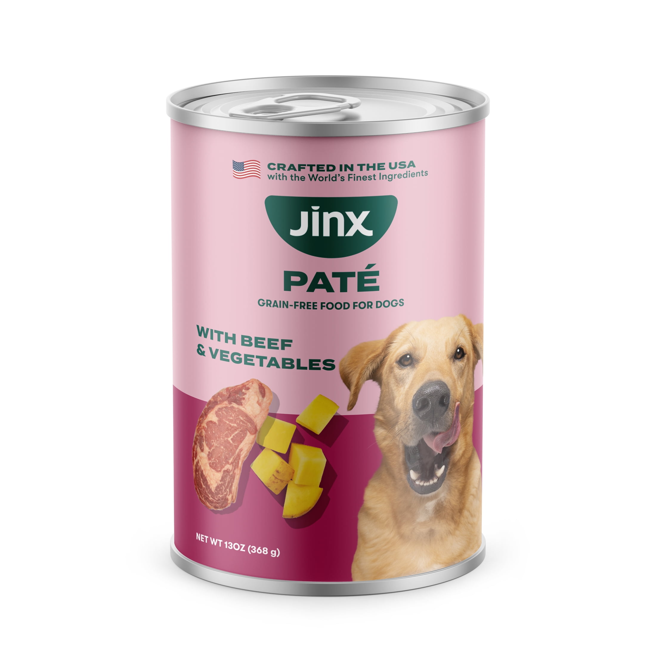 (12 pack) Jinx Pate with Beef & Vegetables Natural Wet Dog Food, Grain Free, 13 oz Can