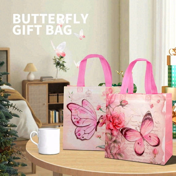 40-piece spring-summer pink gift bags, stylish butterfly and flower-shaped candy bags, suitable for female birthday parties, girls' or children's parties, Mother's Day, weddings, and Valentine's Day.