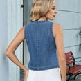 thumbnail image 4 of Denim Vest for Women Sleeveless Strechy Jean Vest Top Button Down Crewneck Casual Summer Western Waistcoat Blue M, 4 of 8