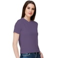 thumbnail image 2 of eloria Women's Lycra Round Neck Slim Fitted Basic Tee Tops Short Sleeve T-Shirt, Color : Violet, 2 of 6
