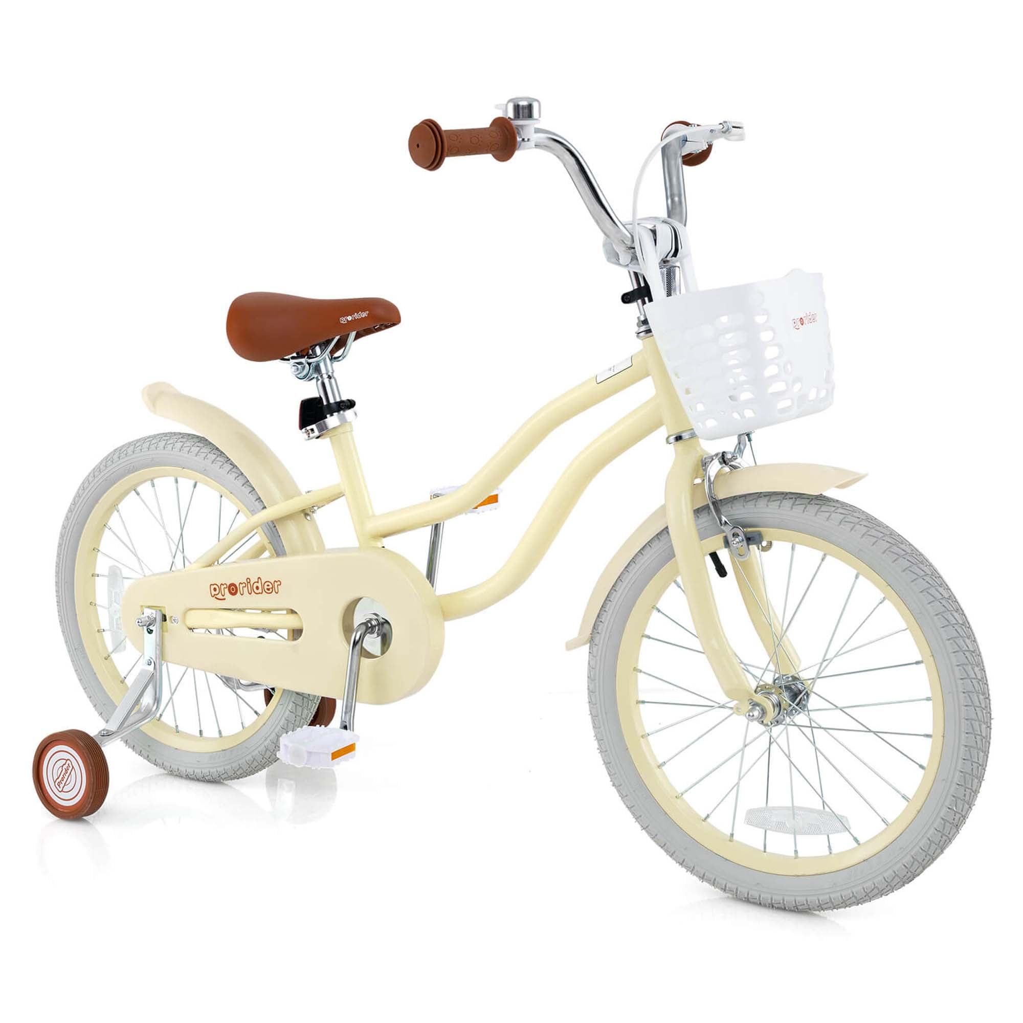 Prorider 18 Velo pour Enfants Tout Petit Velo avec Bequille de Roue d Entrainement pour 4 8 Ans Beige Walmart