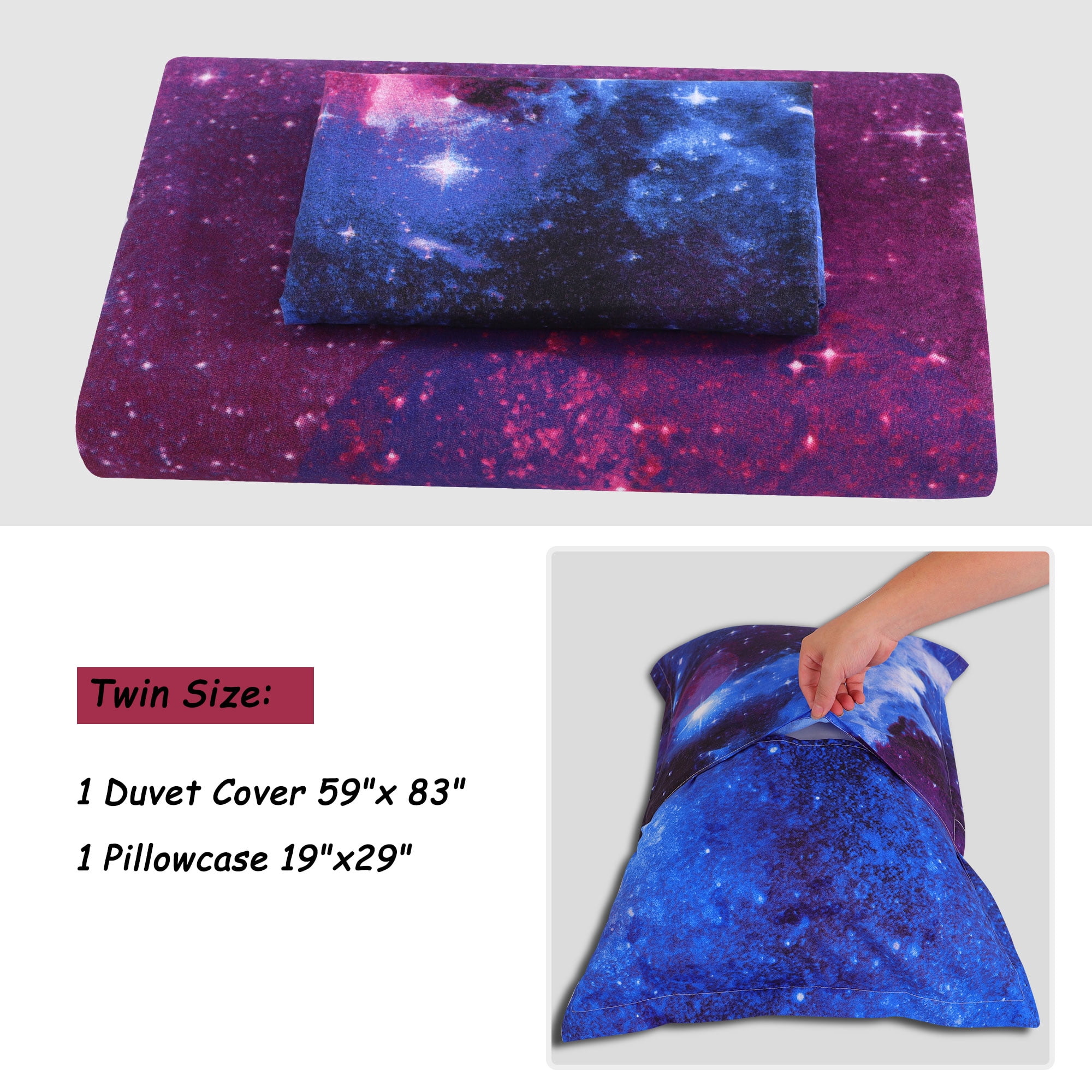 2 Piece 3D Galaxy Duvet Cover Bedding Set with Pillowcase, Twin, Blue Sky