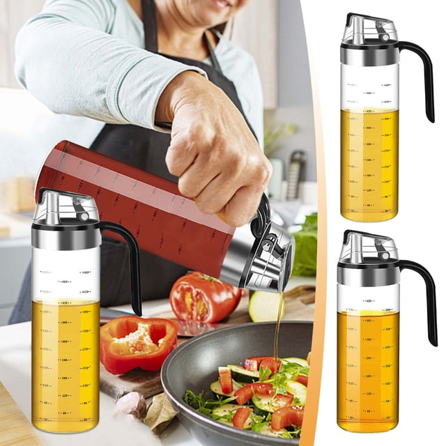 Botella dispensadora de aceite de vidrio con 3 boquillas | Aceitera y vinagrera de cocina a prueba de fugas de 500 ml | Vidrio transparente de alta temperatura para aceite de oliva y condimentos