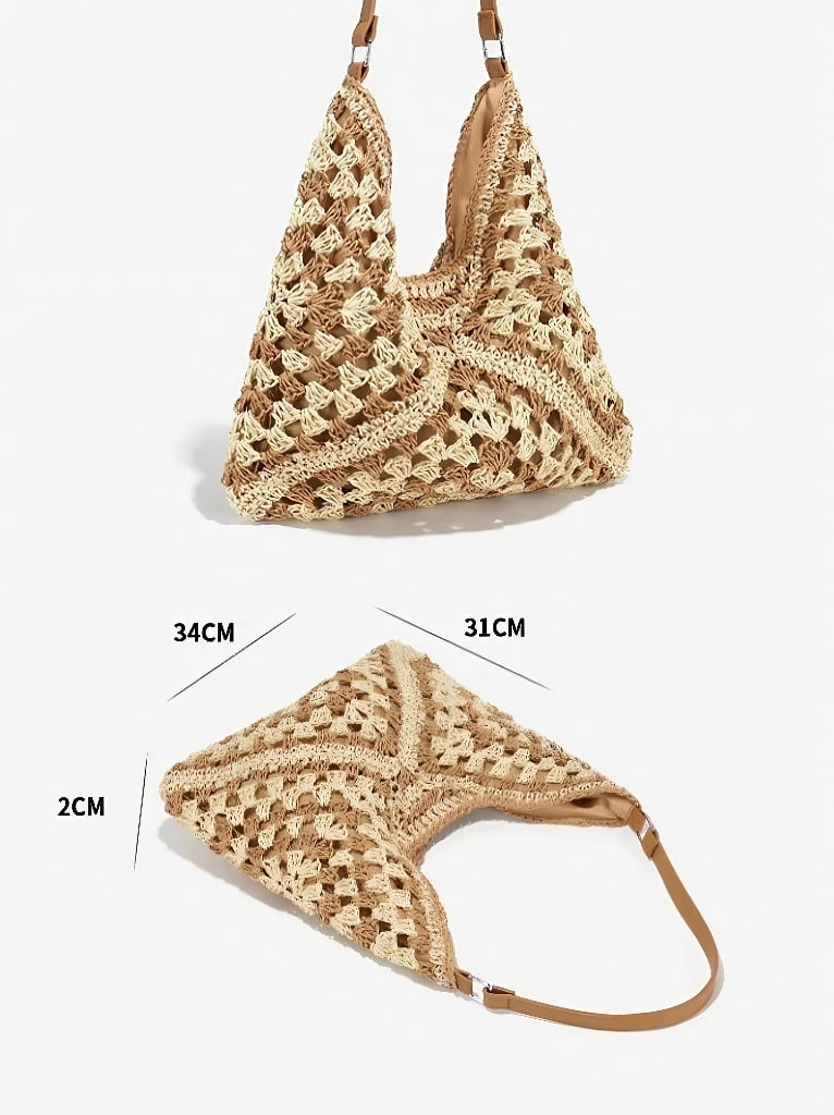 Women Straw Bags Summer Beach Bag Woven Tote Shoulder Bag Lightweight Hobo Handbag(Brown)