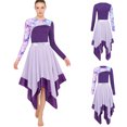 thumbnail image 3 of iixpin Women Liturgical Praise Dance Dresses Long Sleeve Printed Church Worship Dancewear For Themed Party Purple XL, 3 of 7