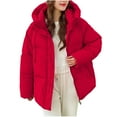 thumbnail image 2 of DPTALR George Women's Fashion Solid Color Casual Padded Parka for Winter Warmth,Red,Size M, 2 of 6