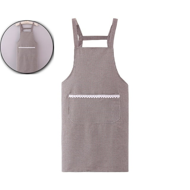Dvruxg Summer Breathable Canvas Apron – Check Style Cotton Workwear for Cooking, Gardening(Coffee)
