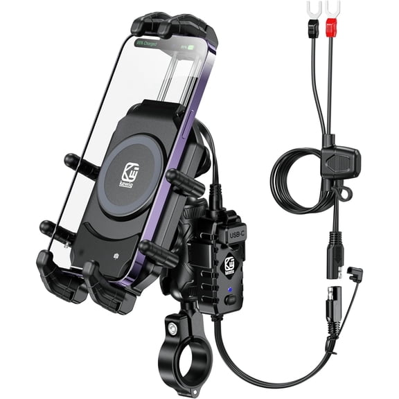 ZHIBO Motorcycle Phone Mount with Qi 15W Wireless Charger & 30W PD/USB-C Fast Charging