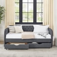 thumbnail image 4 of Twin Size Upholstery Daybed with Trundle Bed and Storage Drawers, Expandable from Twin to King, Linen Daybed for Bedroom and Living Room, Dark Gray, 4 of 8