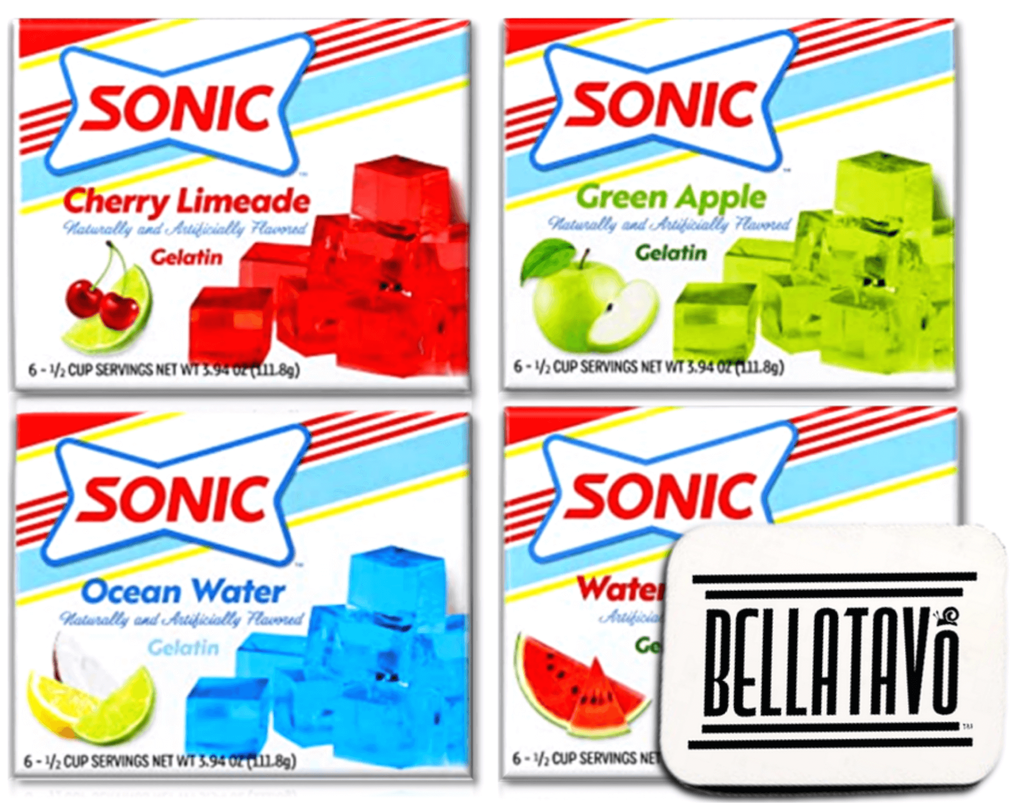 Jello Shot Bundle with Sonic Gelatin. Includes Four3.94 Oz Sonic Jello