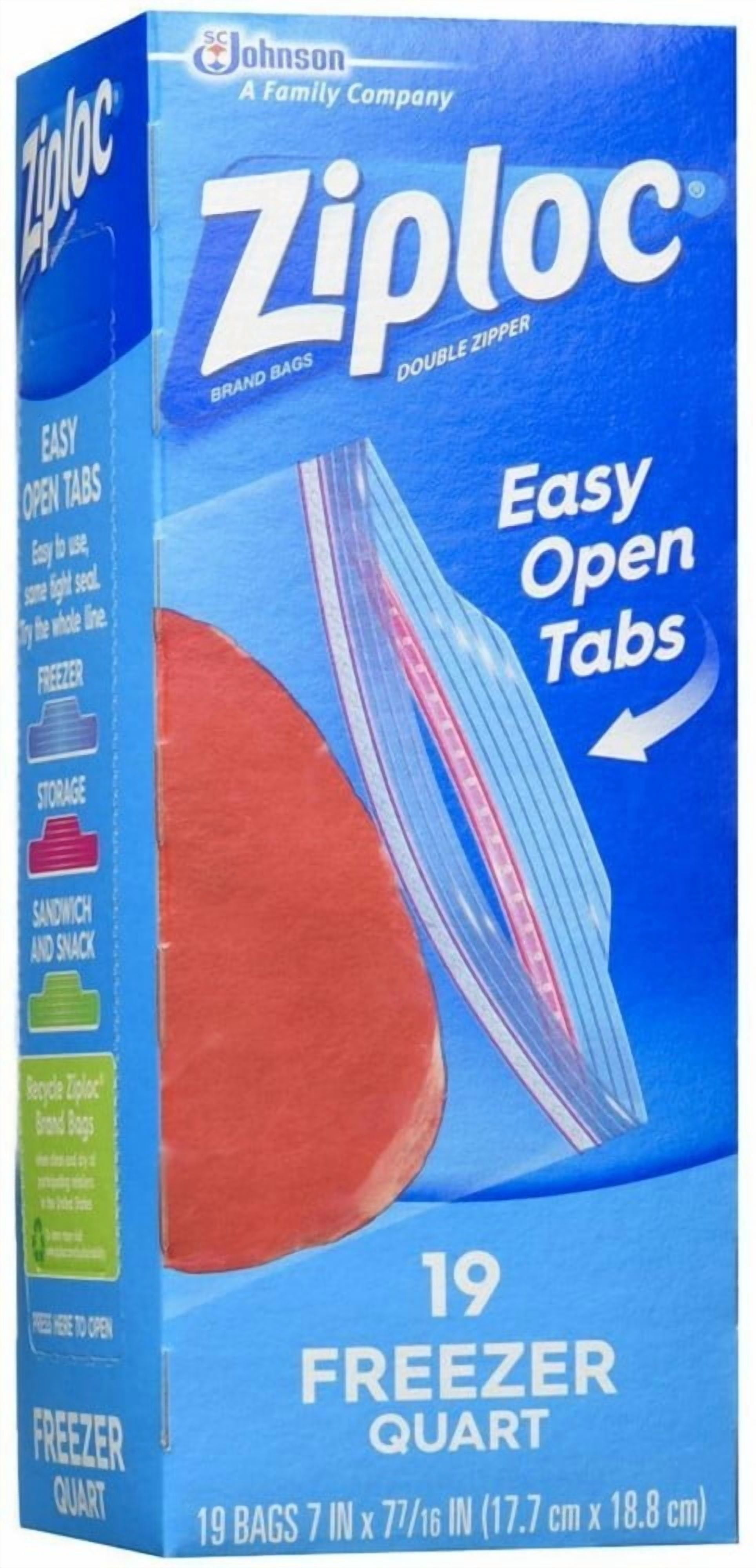 (3 pack) Ziploc® Freezer Bags with Grip 'n Seal Technology, Quart, 19 Count