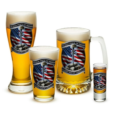 

4 Piece Gift Glass Collector Set USMC Marine Corps High Price Of Freedom