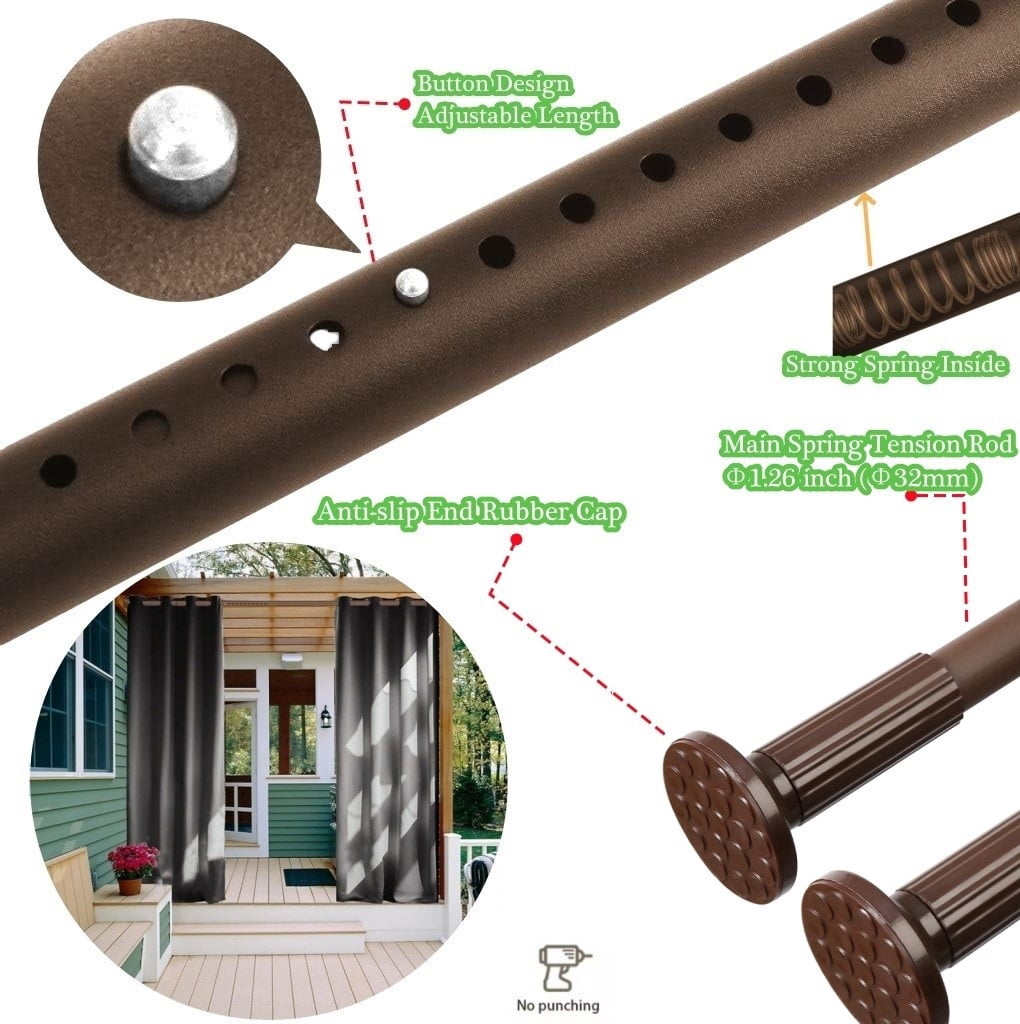 No Drill Tension Rod - Extra Long Room Divider 51-66inch, Adjustable Spring Shower Curtain Rod for Closet/Balcony, Non-slip Telescopic Pole (brown)