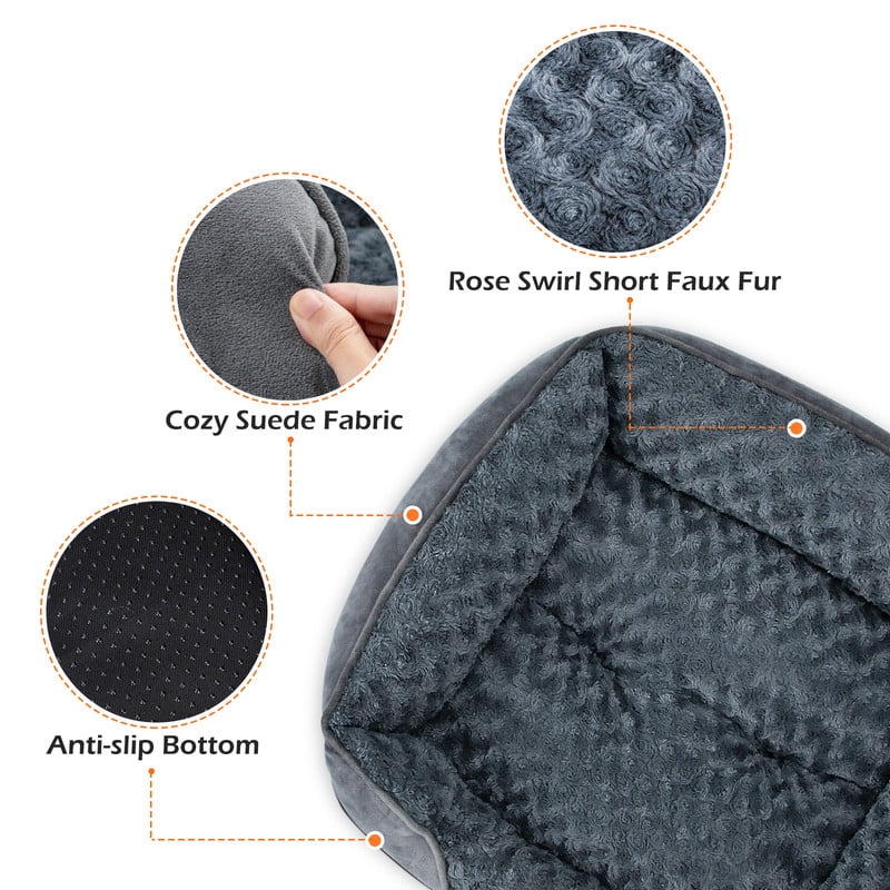 Dog Beds for Medium Sized Dogs, Washable Cozy Rectangle Pet Beds, Dog Couch Bed, Cat Beds with Anti Slip Bottom, Gray, 30"x24"x9"