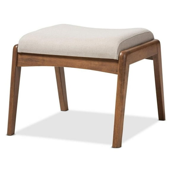 Allora Furniture Upholstered Ottoman in Light Beige and Walnut