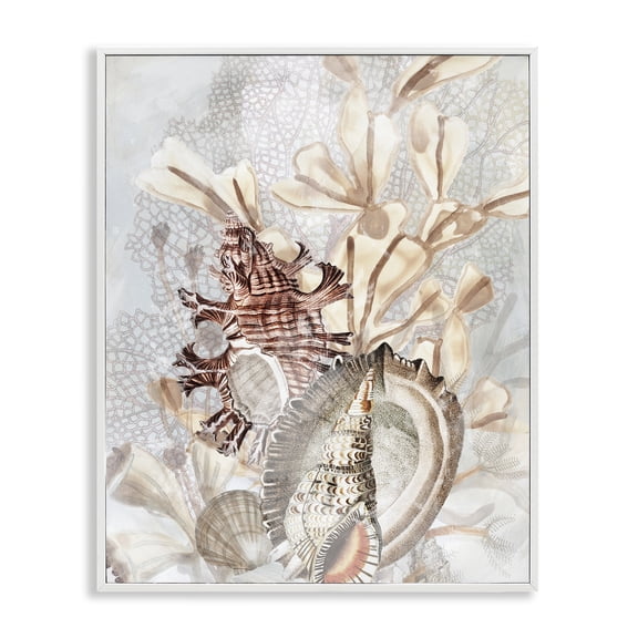 Stupell Industries Rustic Lodge Beige Mixed Seashells White Framed Giclee Art, 16 x 20, by June Erica Vess