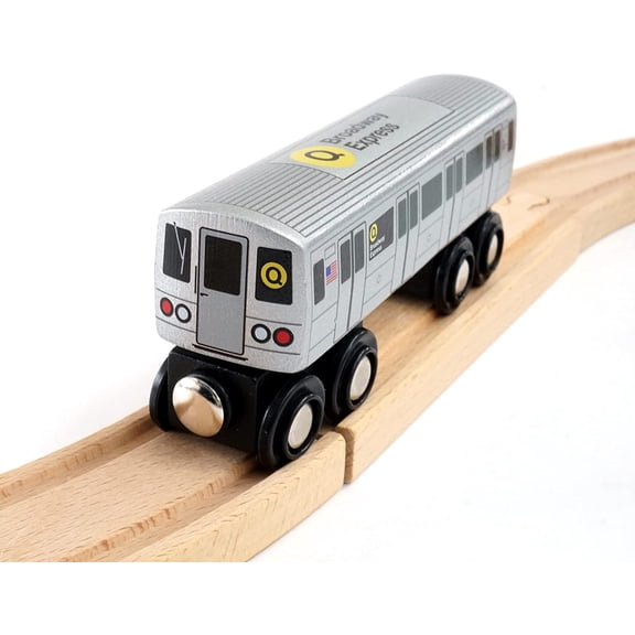 MUNI PALS Munipals New York City Subway Wooden Railway (B Division) Q Train/Broadway Express Child Safe and Tested Wood Toy Train