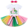 thumbnail image 2 of IBTOM CASTLE Infant Baby Girls Dinosaur Themed Party 1st Birthday Outfit Princess Romper + Tutu Skirt + Headband Clothes Set for Photo Shoot 1 Year Pink + Green, 2 of 8