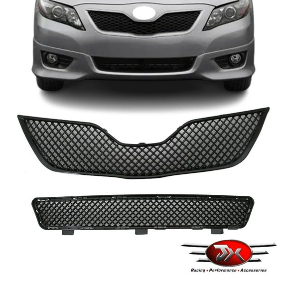 JX RACING Front Upper Lower Grille Compatible with Toyota Camry 2010 2011 Grill Gloss Black Mesh Style 2pcs