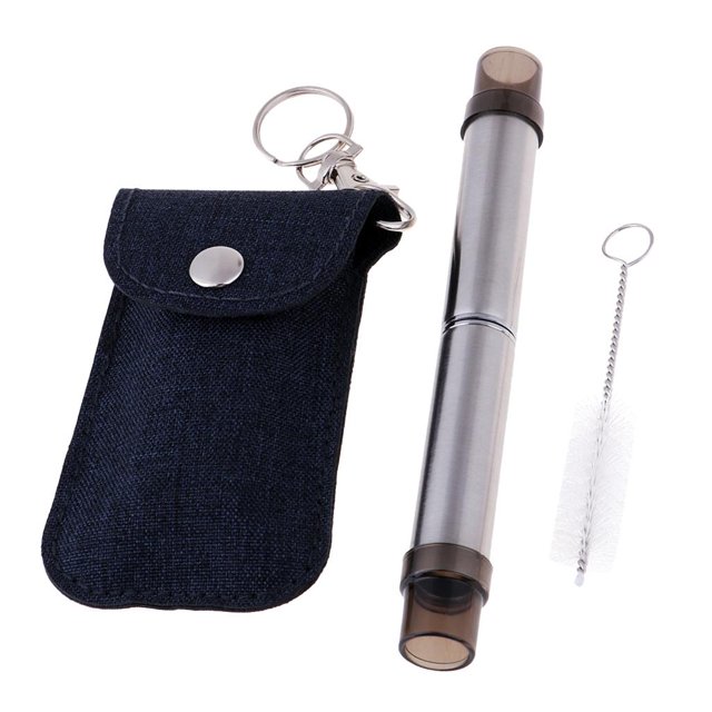 s de Metal Portátiles Reutilizables, Telescópica Plegable de Acero Inoxidable con Estuche Y Cepillo de Limpieza para de Café, Vino, L negro Soledad Paja de Beber Plegable