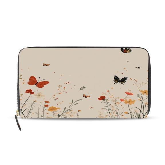 Qxltty Butterfly Wildflower Pictures Women's Leather Wallet Fashion Retro Multi Card Holder with Cell Phone Pocket Mothers Day Gifts