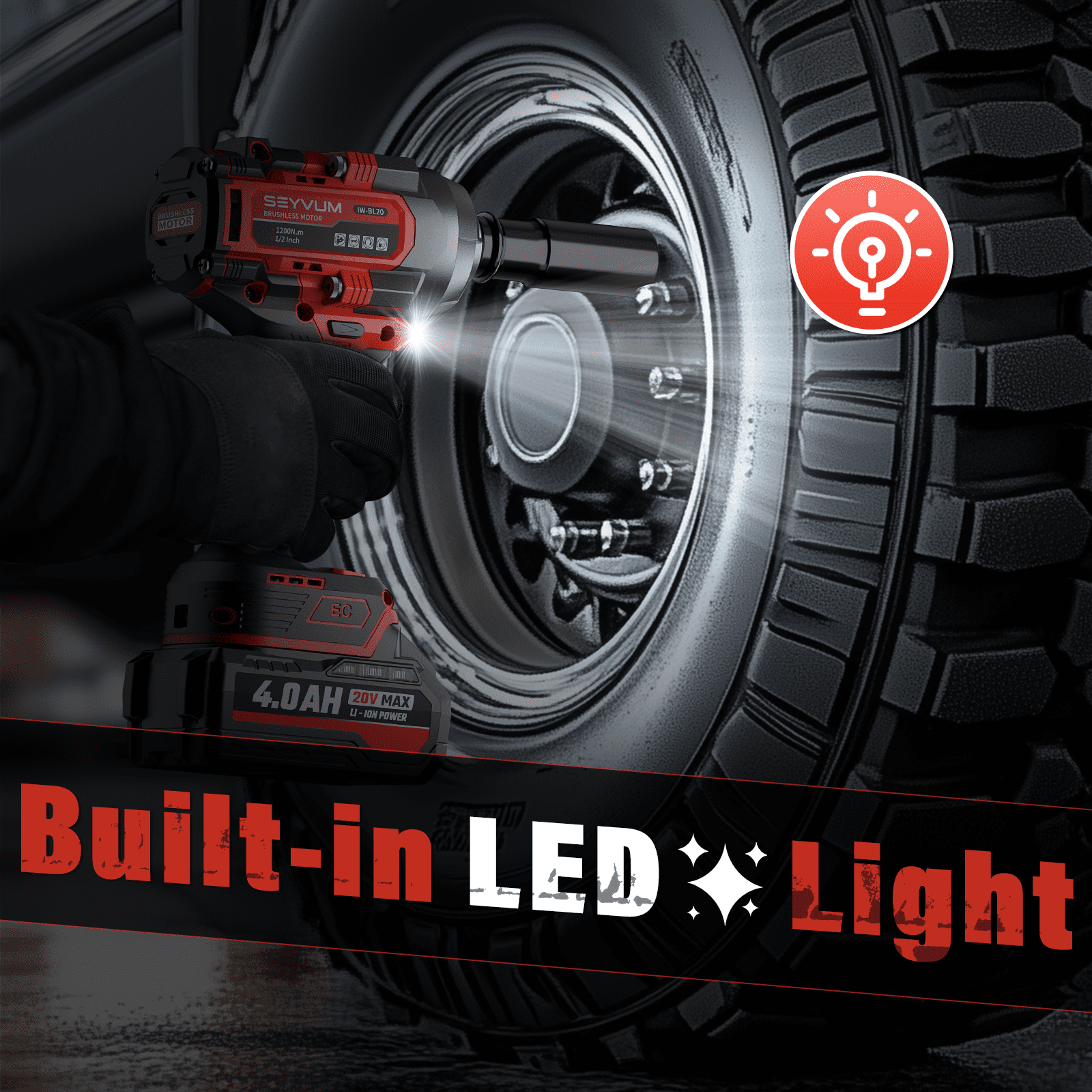 Cordless Impact Wrench 1/2 Inch, 900Ft-lbs (1200N.m) Brushless Impact Gun, 20V High Torque Power Impact Driver, 3500RPM w/ 2x 4.0 Battery, 3 Variable Speeds for Car/Truck RV/Mower