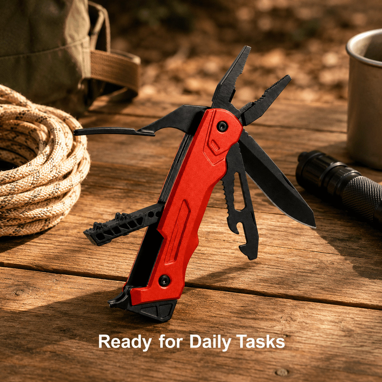 Multitool Pliers, Heavy Duty Stainless Steel Foldable Pocket Tool for Camping, Hiking and Outdoor Survival, Compact Precision Gear with Portable Sheath, Crimson Luxe Red