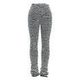 thumbnail image 6 of Women Stacked Striped Fuzzy Knitted Extra Long Pants Lounge Pajamas Homewear Sexy High Waist Skinny Slim Streetwear, 6 of 7