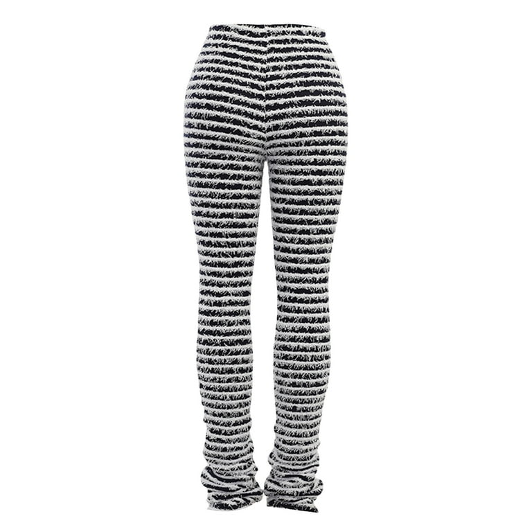ZUAVIALA Womens Stacked Pants Fleece Stripes Pants Fuzzy Knitted Long Pants  High Waist Skinny Stacked Leggings Bottoms Black at  Women's Clothing  store