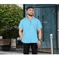 thumbnail image 5 of HAPPY BAY Men's Hawaiian Shirt Solid Casual Short Sleeve Button Down Beach Shirts for Men Summer XS Sky, Plain, 5 of 5