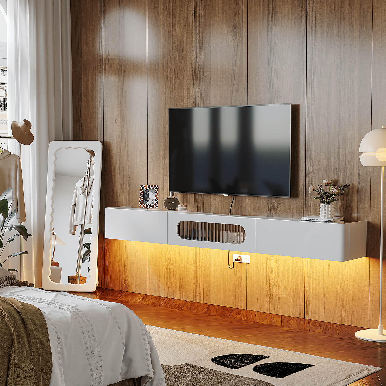 FloatiCasa 78-Inch Floating TV Stand, Wall-Mounted, Fully Assembled,for TVs up to 78", High Gloss Entertainment Center