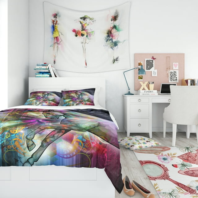 Designart 'Horse Over Colorful Abstract Image' Modern & Contemporary Bedding Set - Duvet Cover & Shams