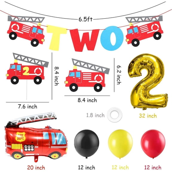 GROBRO7 Fire Truck Party Decoration Set for Birthday Fire Truck Theme Party,with Balloon, Cake Topper and Banner,42-Pieces