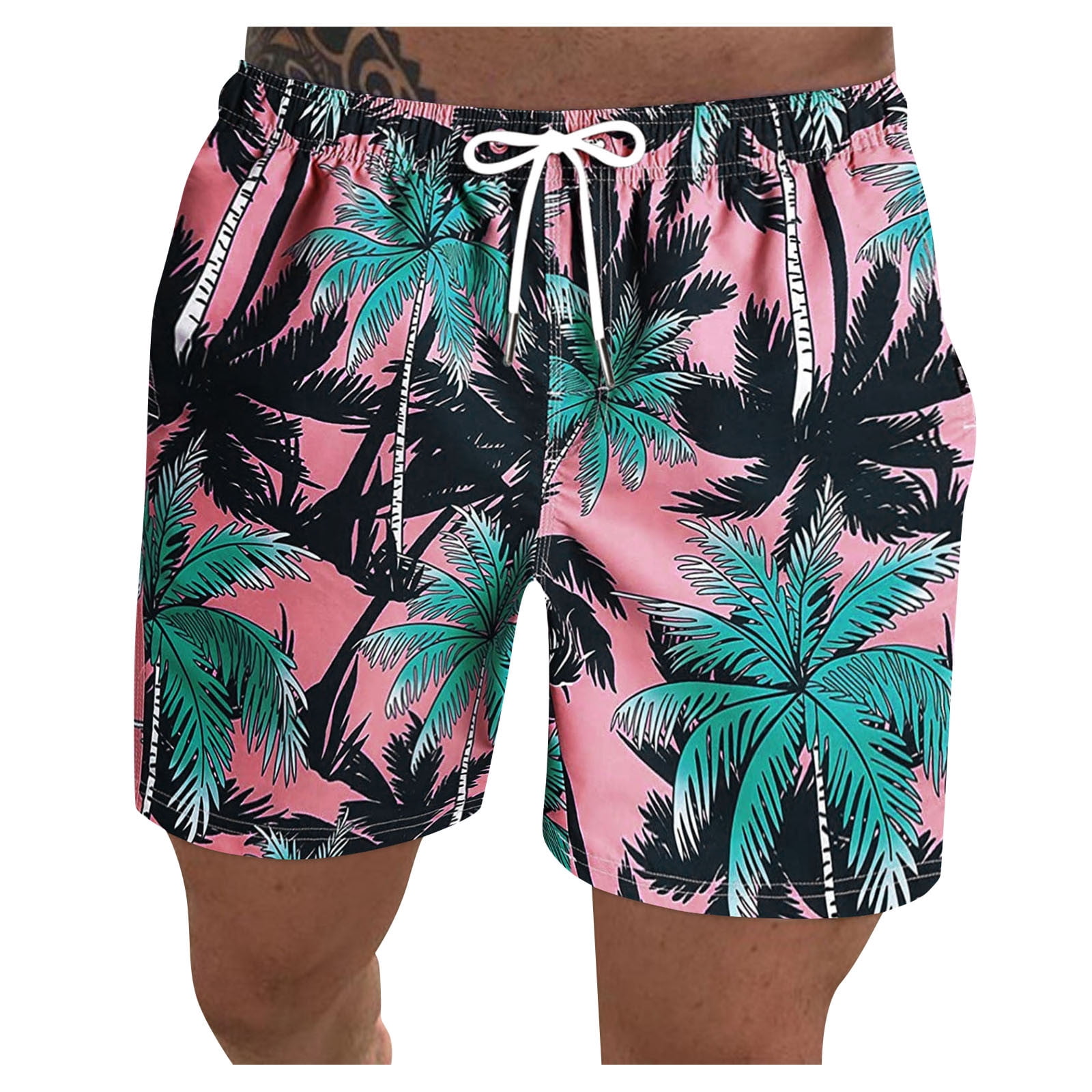 Mens Short Swim Trunks Knee Length Palm 