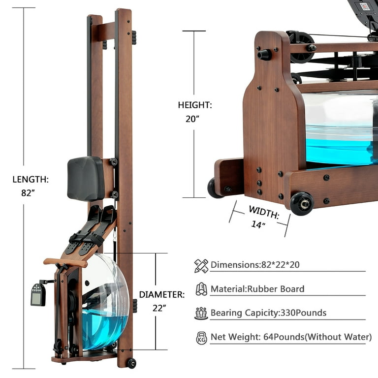 TRUNK Water Rowing Machine for Home Gym Fitness Ash Wood Water Rower with LCD Monitor Walmart