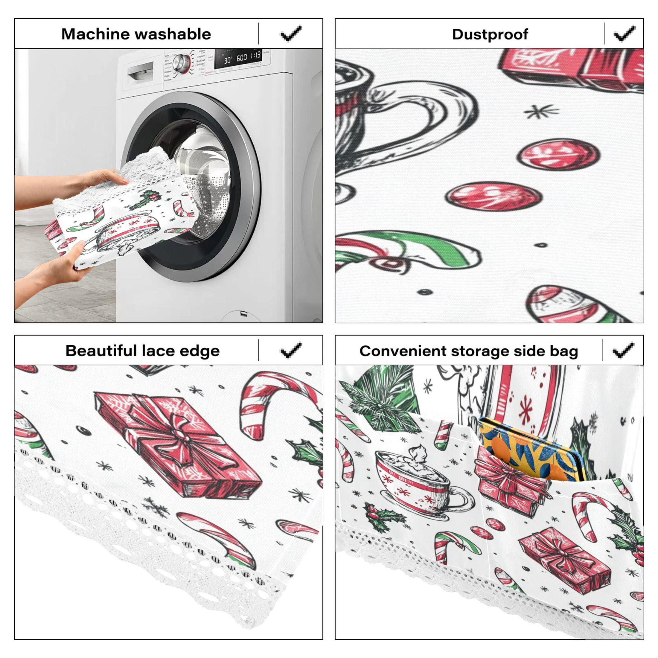 Christmas Pattern with Candy CanesWasher and Dryer Covers Dust-Proof and Oil Resistant Fridge Cover with 4 Storage Pockets Washing Machine Top Cover for Laundry Kitchen Home 51.2 x 22 In