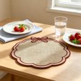 thumbnail image 6 of Linnome Flower Shaped Embroidered Linen Placemats, Bow Decor Heat Resistant Table Mats, Washable Stitched Insulation Plate Mats for Dining Table, Coffee Table Decor, 6 of 6