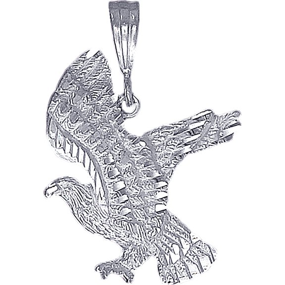 Sterling Silver Eagle Charm Pendant Necklace with Diamond Cut Finish and 24 Inch Figaro Chain
