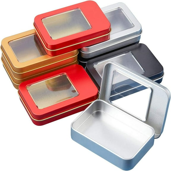 6pcs 6pcs Rectangular Metal Empty Hinged Tins Tinplate Storage box With Clear Window for Home Organizer