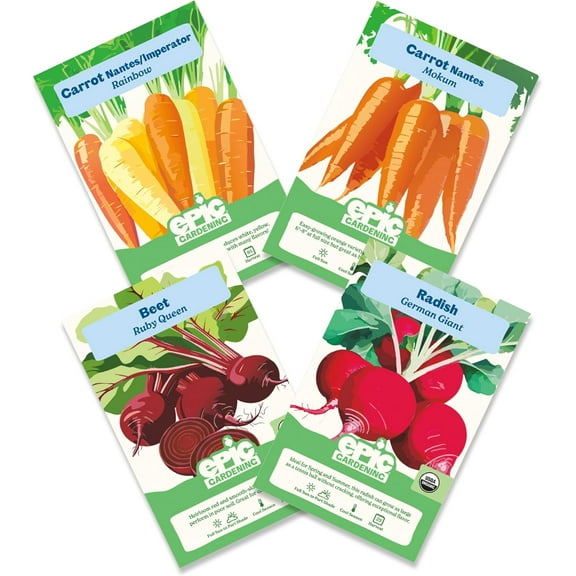 Epic Gardening Roots Seed Bundle, 4 Non-GMO Heirloom Varieties, Includes Beets, Rainbow Carrots & Radishes, Grow Nutritious Root Vegetables for Healthy Meals
