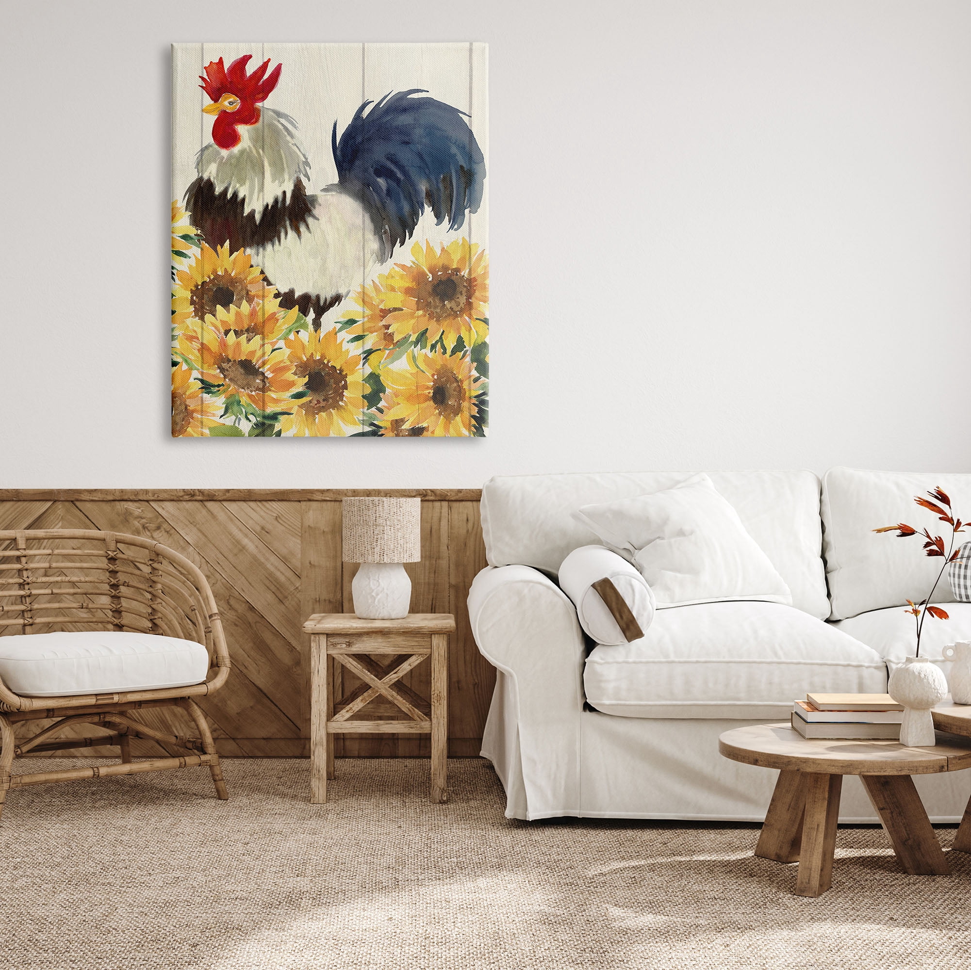 Stupell Industries Country Rooster & Sunflowers Animals & Insects Painting Gallery Wrapped Canvas Print Wall Art, 36 x 48