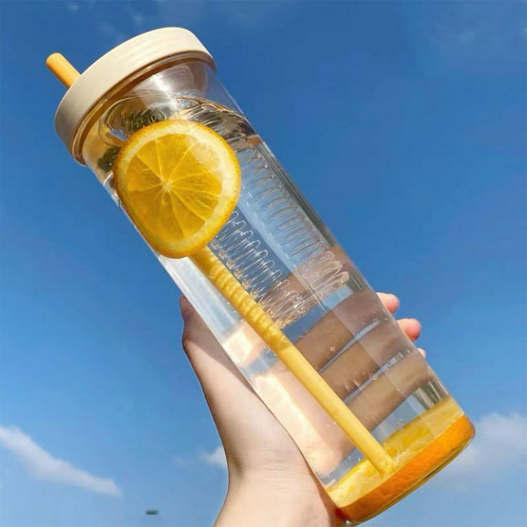 700ml Clear Plastic Juice Bottles with Tea Infuser and Straw Portable Drink  Bottles Lemon Juice Fruit Homemade Beverages Water Bottle Dry and Wet