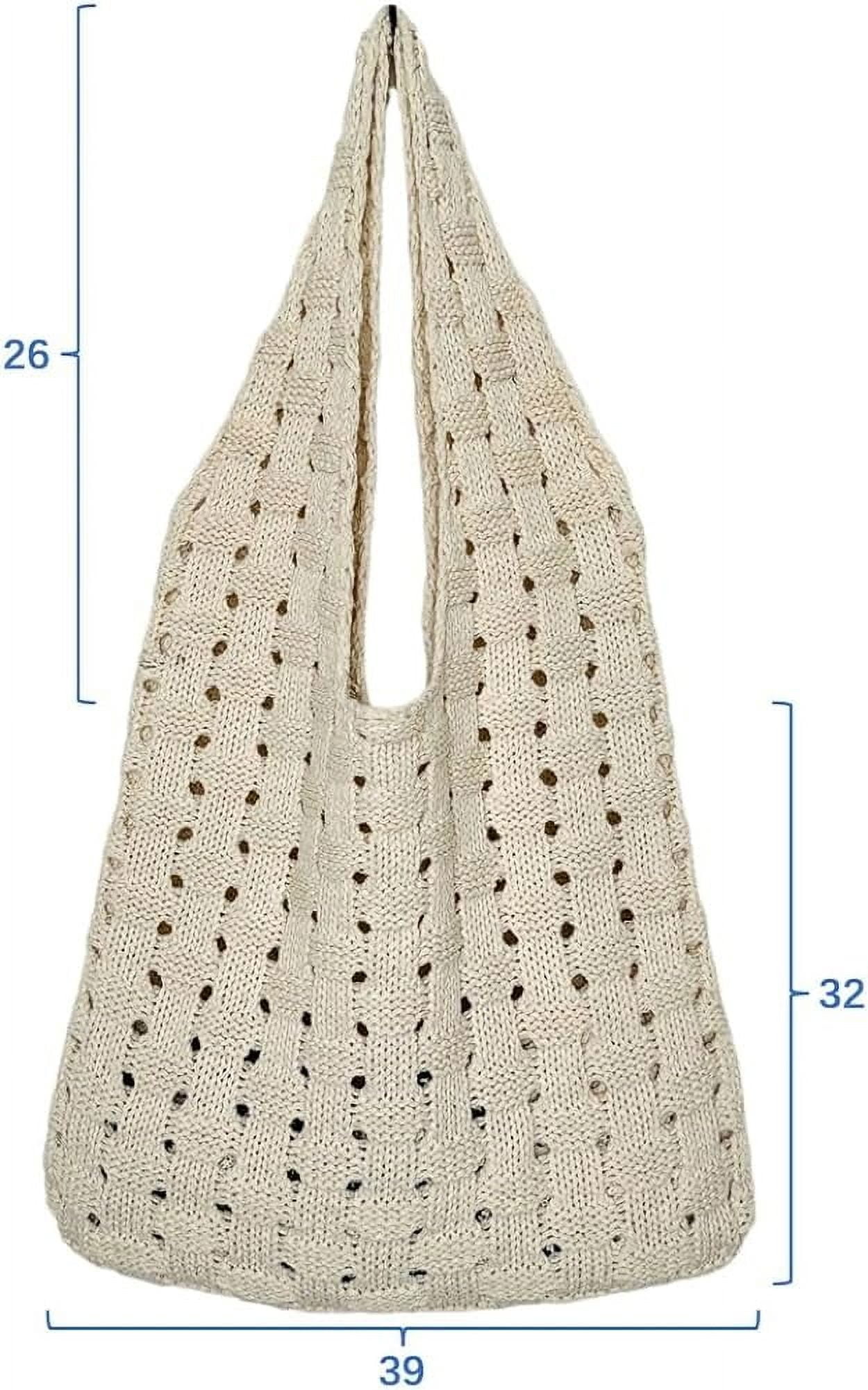 Kukuzhu Crochet Beach Tote Bag for Women Knit Shoulder Bag Aesthetic Knit Bag Woven Hobo Bag Hollow Summer Bag