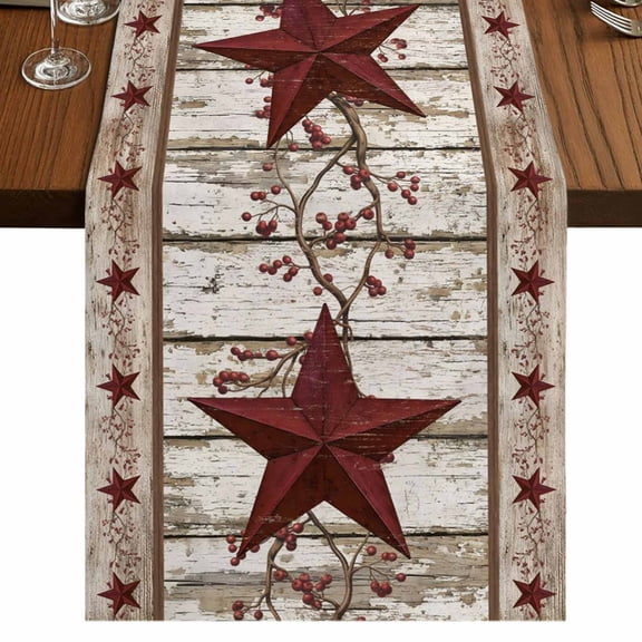 Table Runners 36 Inches Long Dress Scarves, Red Texas Star Vintage Farmhouse Kitchen/Dining Table Runner, Short Coffee Tablerunners, Farmhouse Berry Grey Wooden 13x36 Inch