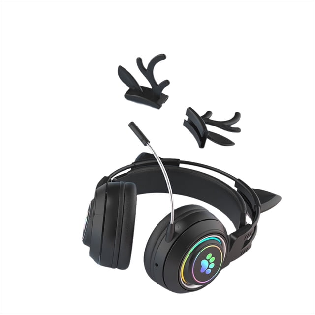 Auriculares Inalámbricos Bluetooth con Orejas de y Astas para Gamers, con Luz RGB, para Niños, Color Negro.