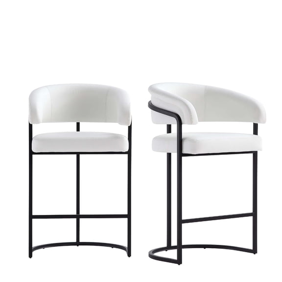 Manhattan Comfort Augusta Counter Stool with Metal Base in White - Set of 2