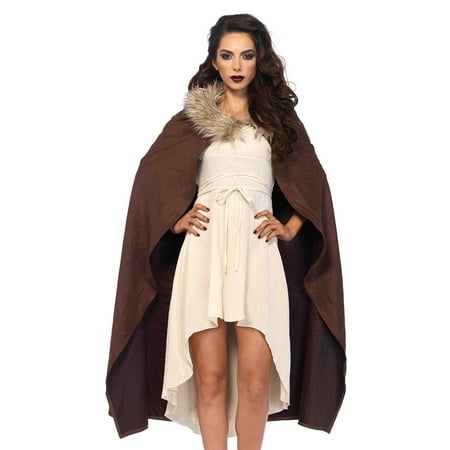 Women's Faux Fur Trimmed Warrior Cape, Brown, One Size